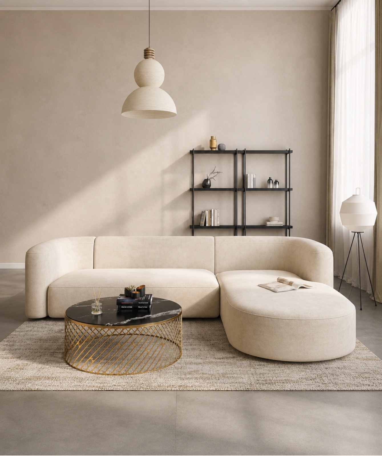 Modern Sofa Chesterfield Design with Stylish Wooden Legs Bouncy Teddy Fabric Sofa for Bedroom, Living Room, Dining Room & Hallway-(3 Seater Beige L Shape).