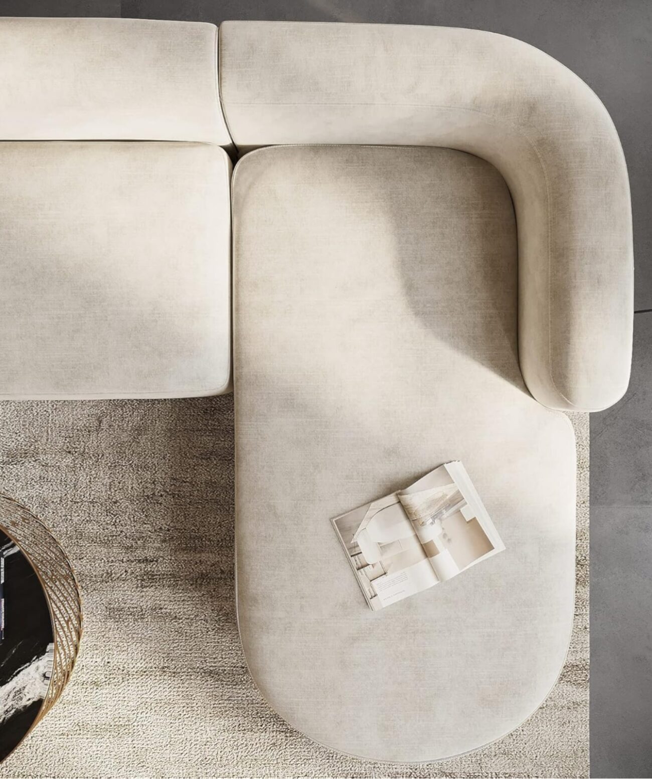 Modern Sofa Chesterfield Design with Stylish Wooden Legs Bouncy Teddy Fabric Sofa for Bedroom, Living Room, Dining Room & Hallway-(3 Seater Beige L Shape). - Image 3